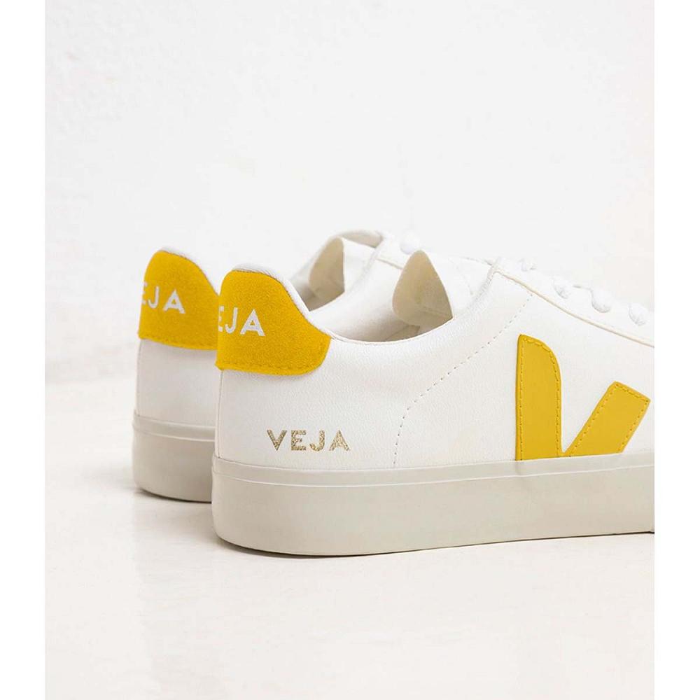 White/Yellow Men's Veja CAMPO CHROMEFREE Low Tops Sneakers | AU 298QMA